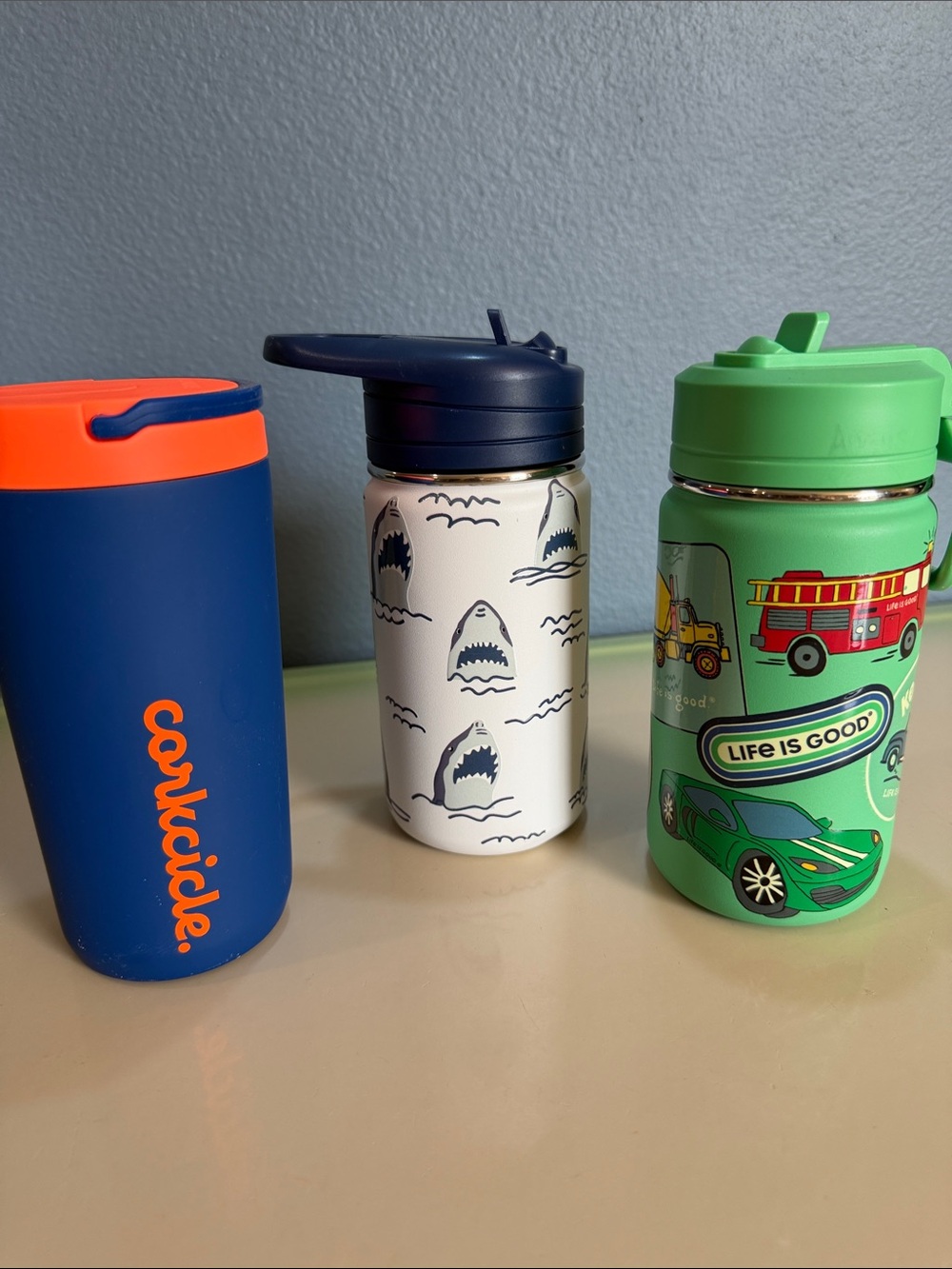 Bundle of 3 Kids metal Tumblers with Spill-Resistant Lid